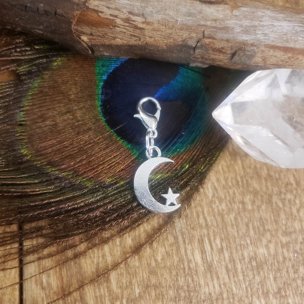 5/$25 Silver Moon Star Charm for Bracelet~Zipper~Planner~Bag Clip~Pet Cat Collar